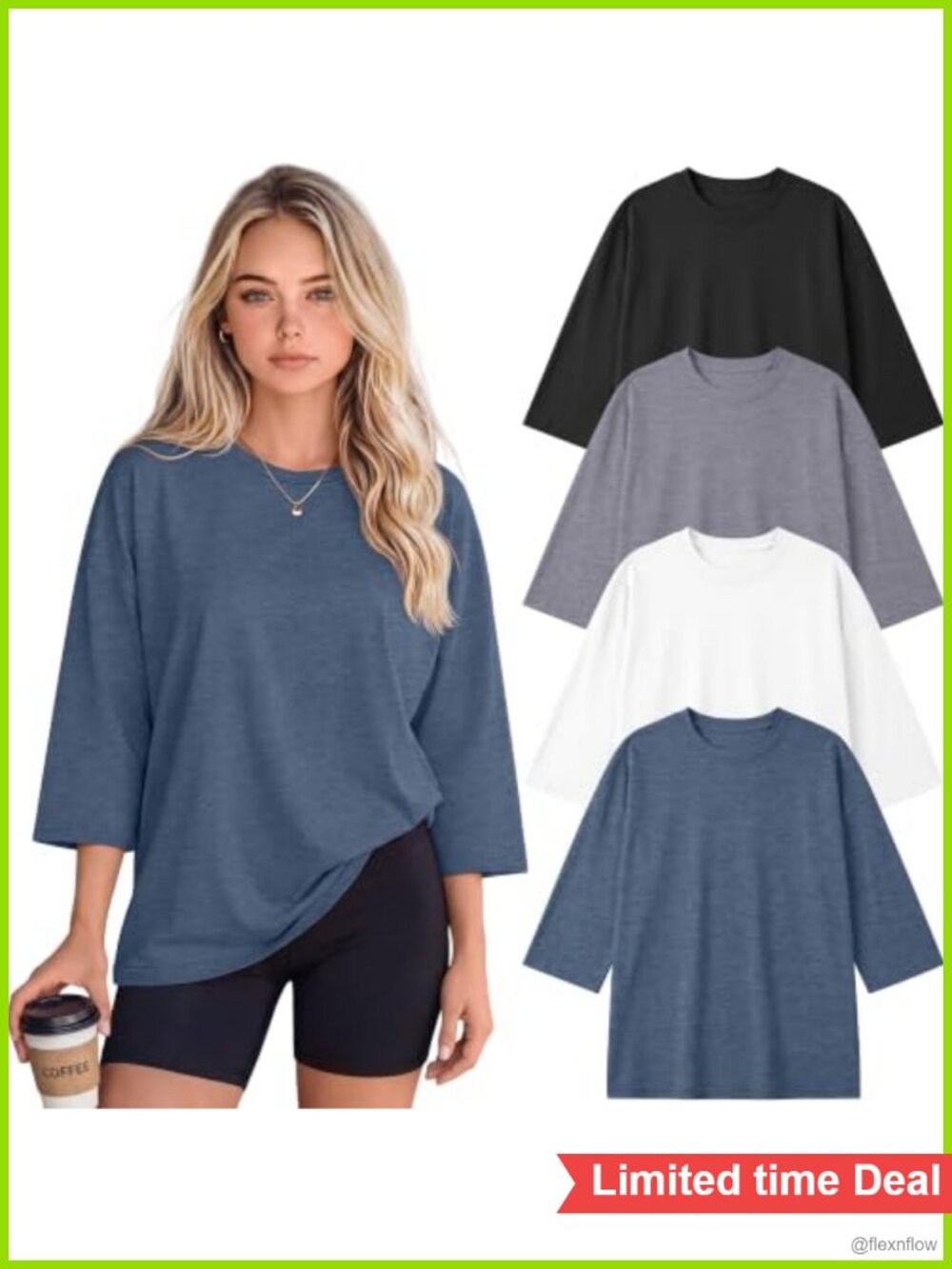 4 Pack Oversized 3/4 Sleeve T-Shirts
